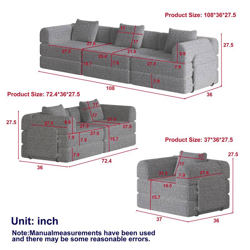 Freely Combined Modular Chenille Folding Sofa with Storage Pockets