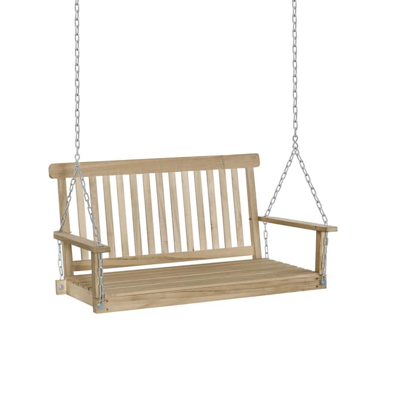 Outsunny 2 Seater Outdoor Porch Swing Chair Seat with Slat Design, Wooden Hammock Bench for Garden Patio Yard