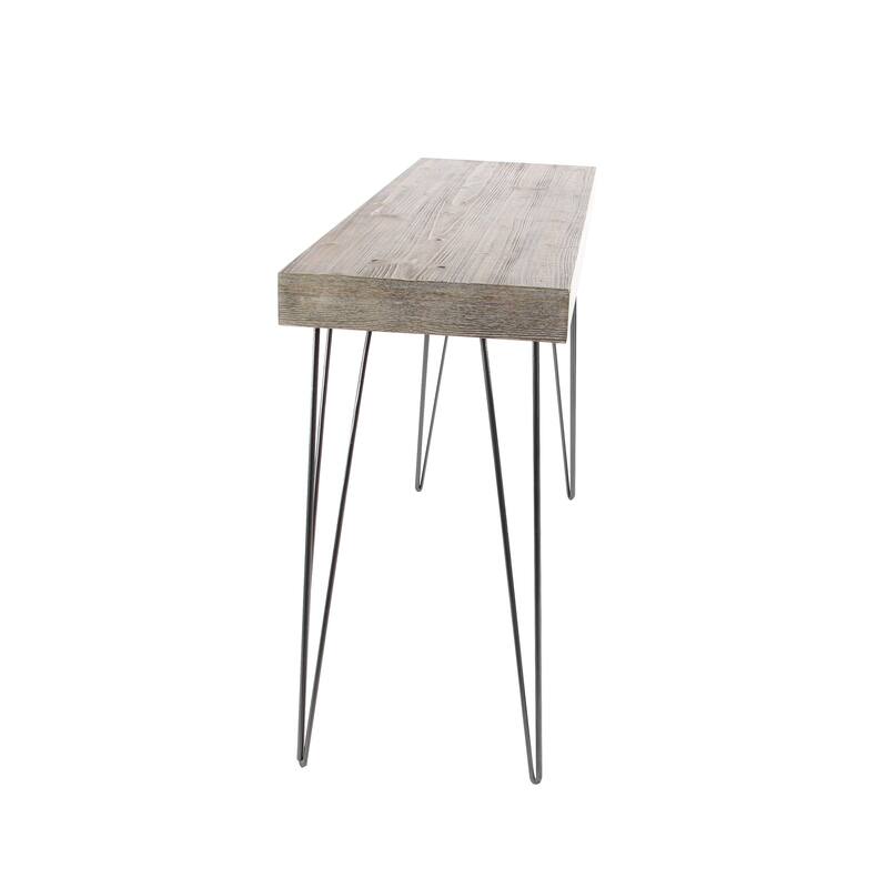 Brown Wood Console Table with Black Metal Hairpin Legs