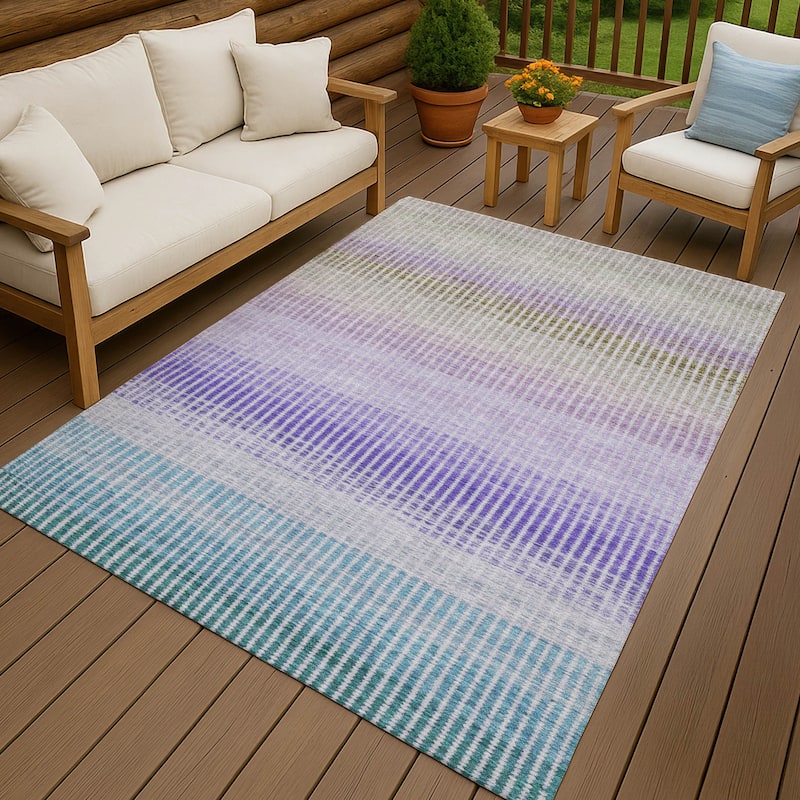 Machine Washable Indoor/ Outdoor Contemporary Stripes Chantille Rug