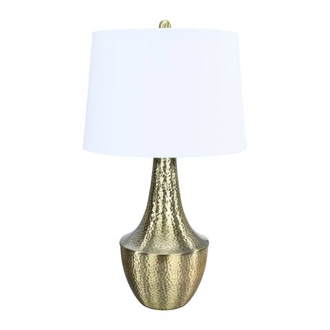 Hammered Metal Table Lamp with Linen Shade