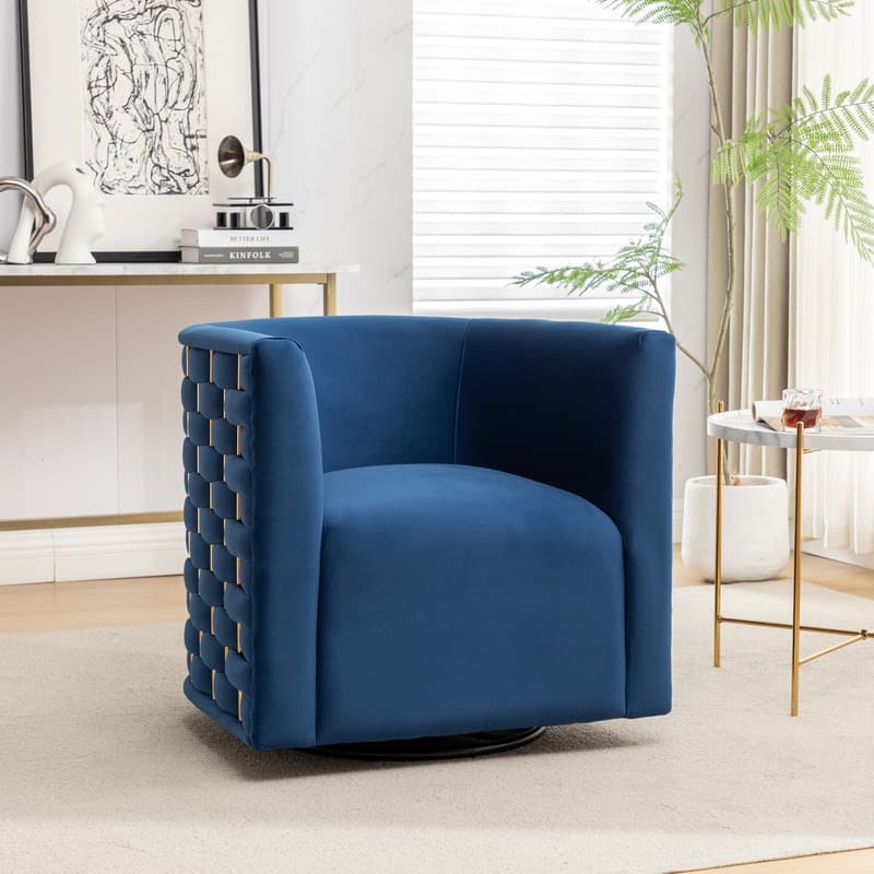 Modern Glam Velvet Upholstered 360 Degree Swivel Barrel Chair