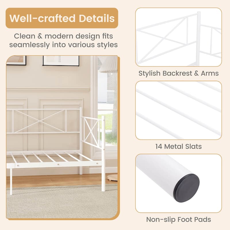 Gymax Twin Size Metal Daybed Modern Platform Bed w/ Heavy-duty Metal