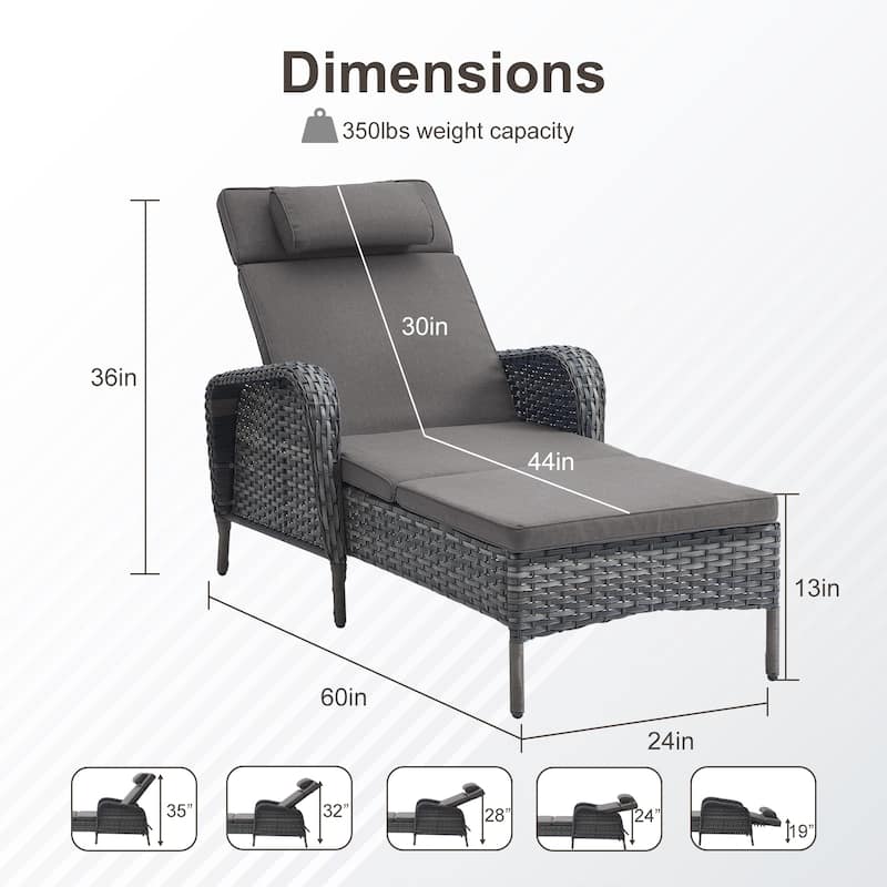 Outdoor Chaise Lounge Chair Adjustable 5-Position - 1-Piece