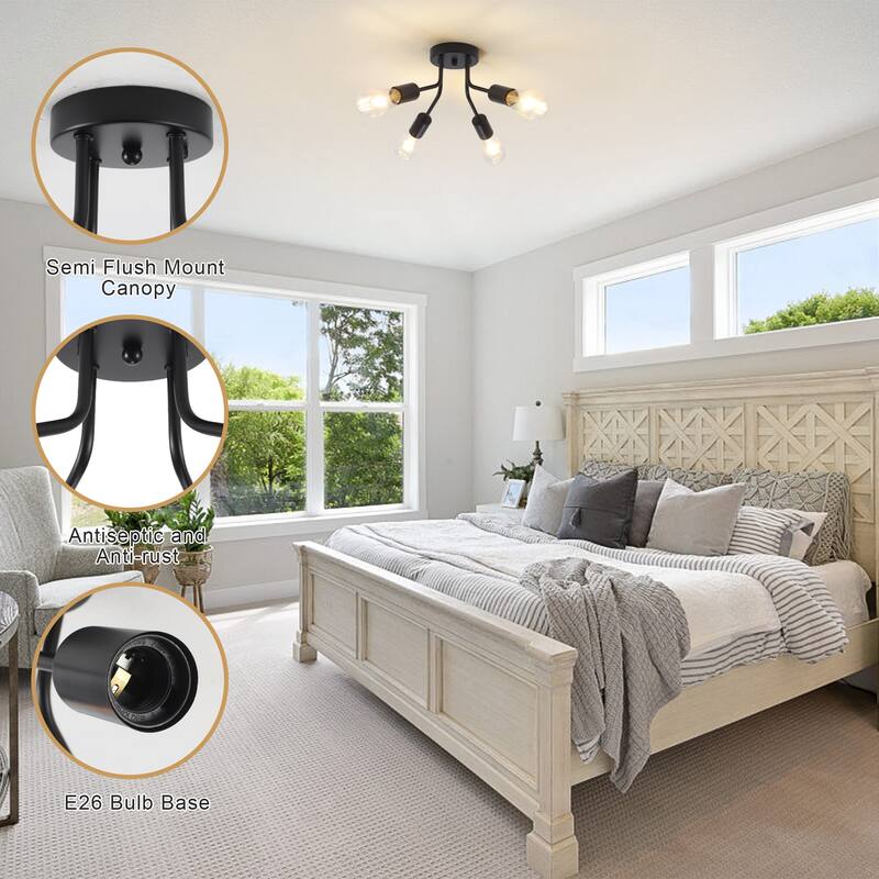Modern 4-Light Semi Flush Mount Ceiling Light for Dining Room Bedroom Hallway Entryway