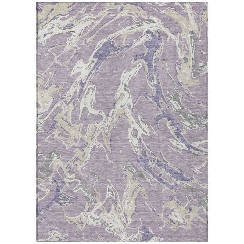 Machine Washable Indoor/ Outdoor Modern Wave Chantille Rug