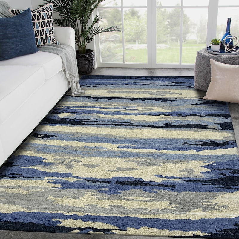 Modern Hand-Tufted Area Rug - 4' x 6' - Blue/Ivory