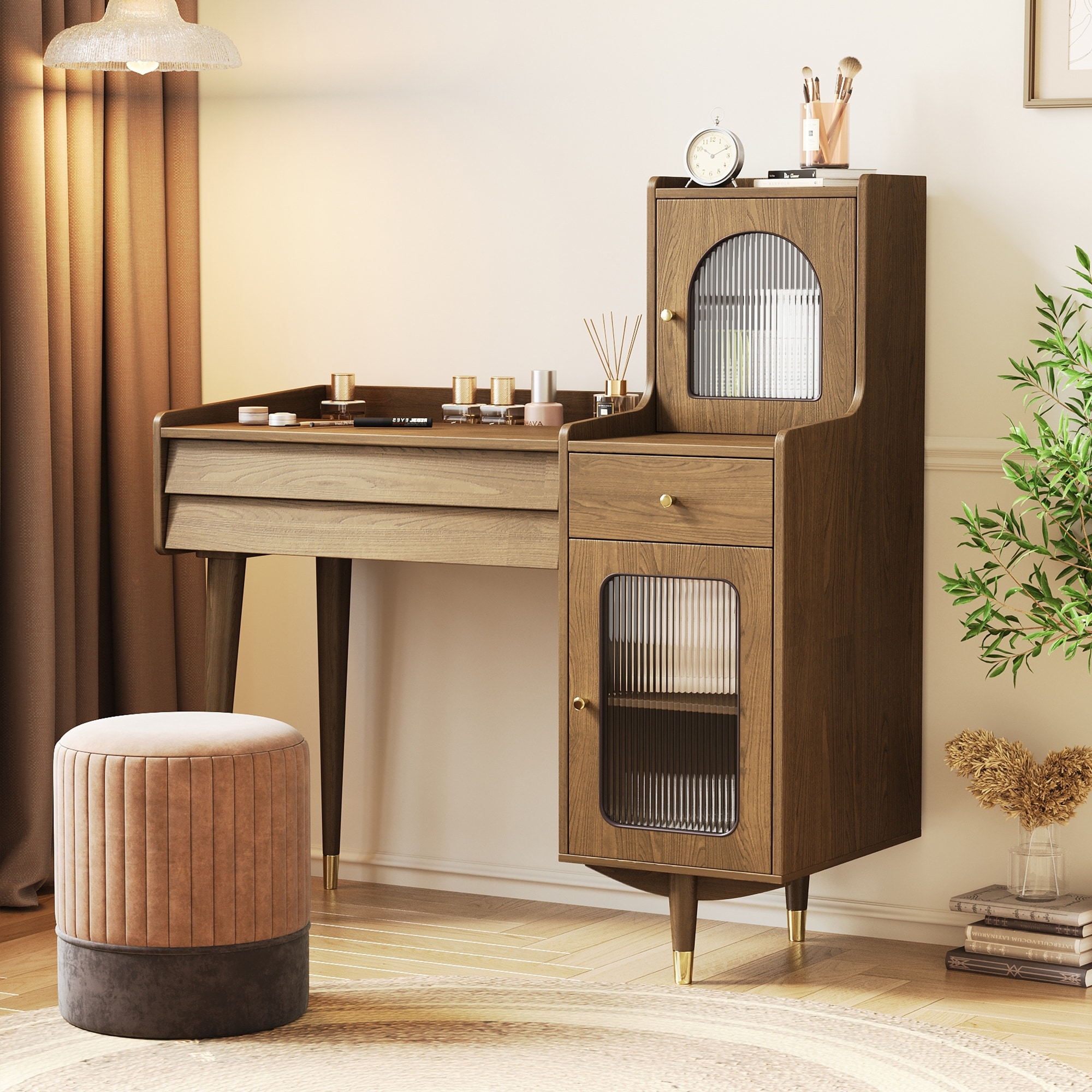 JASIWAY Modern Simple Makeup Vanity Dressing Table, Coffee
