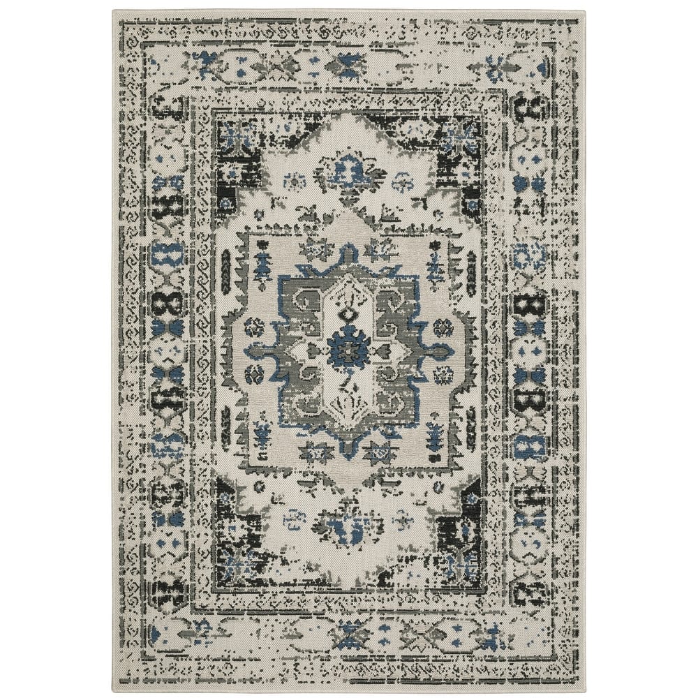 Vista Home Talcot Vintage Traditional Grey/ Teal Indoor-Outdoor Area Rug