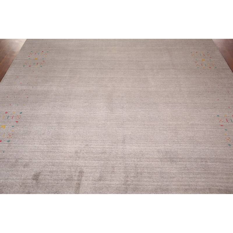 Earth Tone Striped Gabbeh Indian Area Rug Handmade Wool Carpet - 7'10" X 9'8"