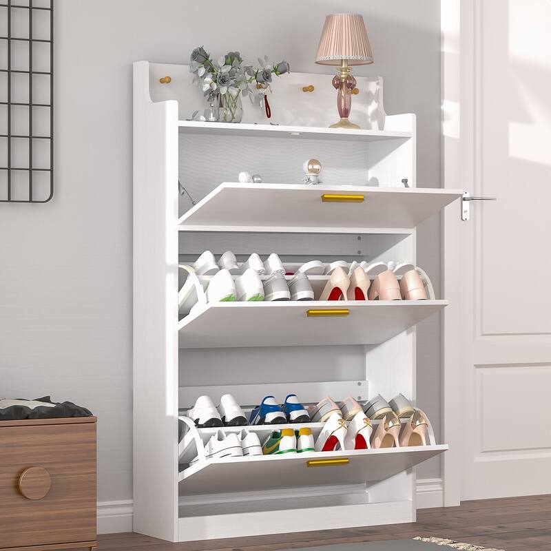 Javlergo Shoe Cabinet with 3 Flip-Up Drawers Freestanding Shoe Organizer with Adjustable Shelf for Entryway Hallway Living Room