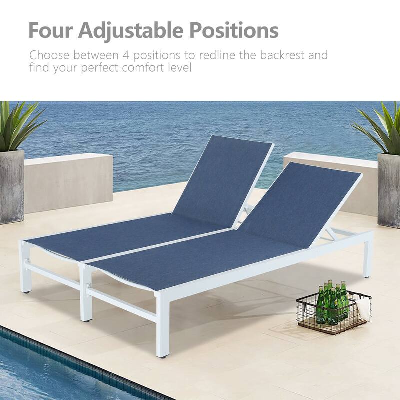 Double Chaise Lounge Outdoor Aluminum Adjustable Back Recliner Chair
