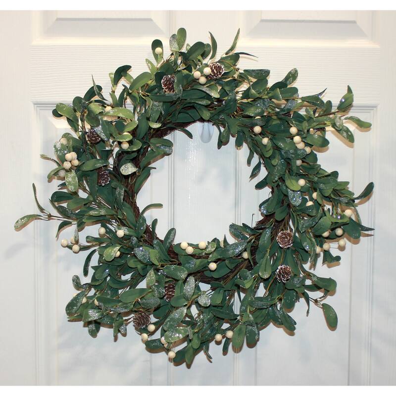 21" Artificial Christmas Mistletoe Wreath with White Berries - 21