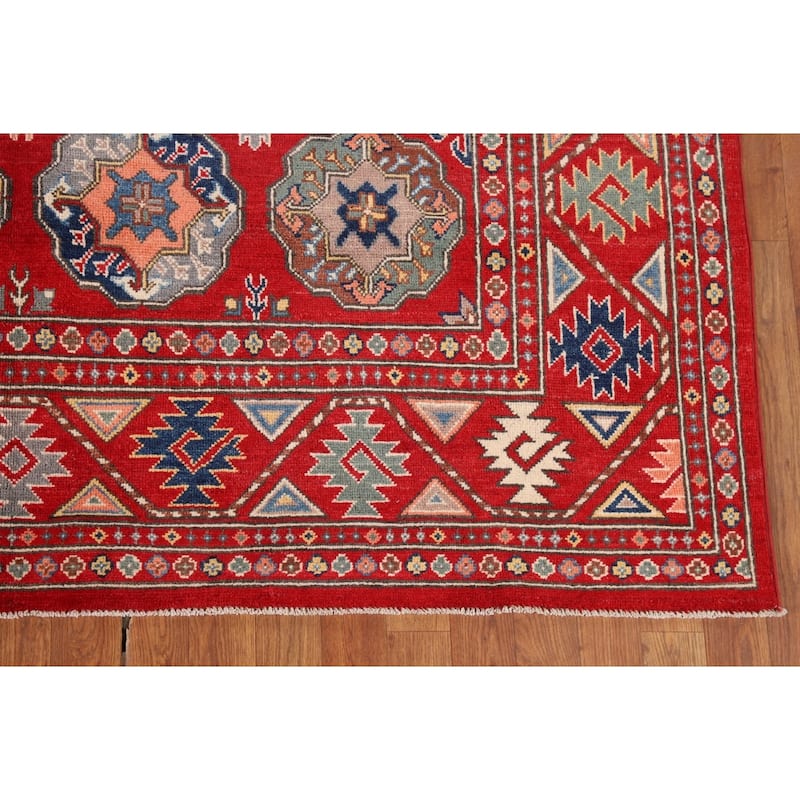 All-Over Red Kazak Oriental Area Rug Hand-Knotted Wool Carpet - 6'7" x 9'7"