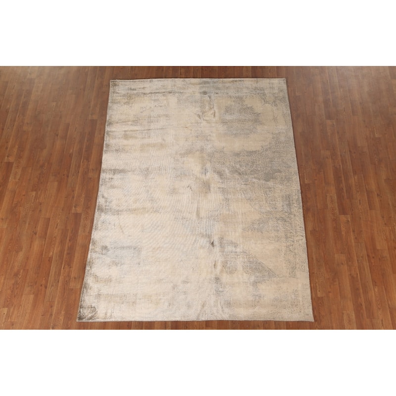 Yellow Abstract Modern Area Rug Handmade Wool Carpet - 5'8"x 7'11"