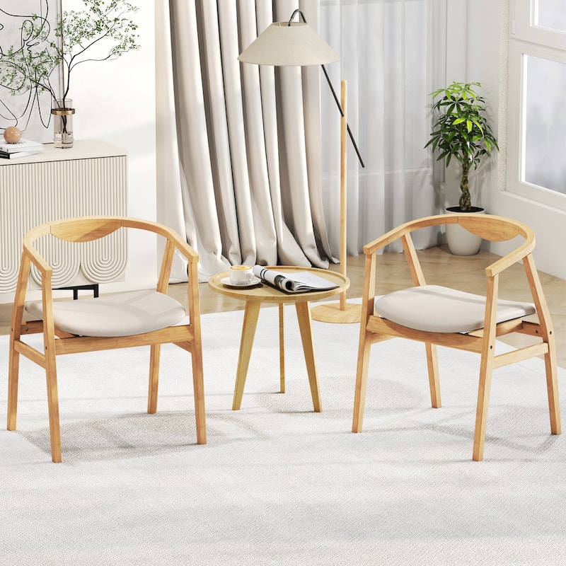 Gymax Set of 2 Leisure Bamboo Armchair Accent Chair w/ Curved Back &