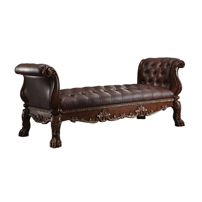 Adison Cherry and Cherry Oak Bench with Tufted