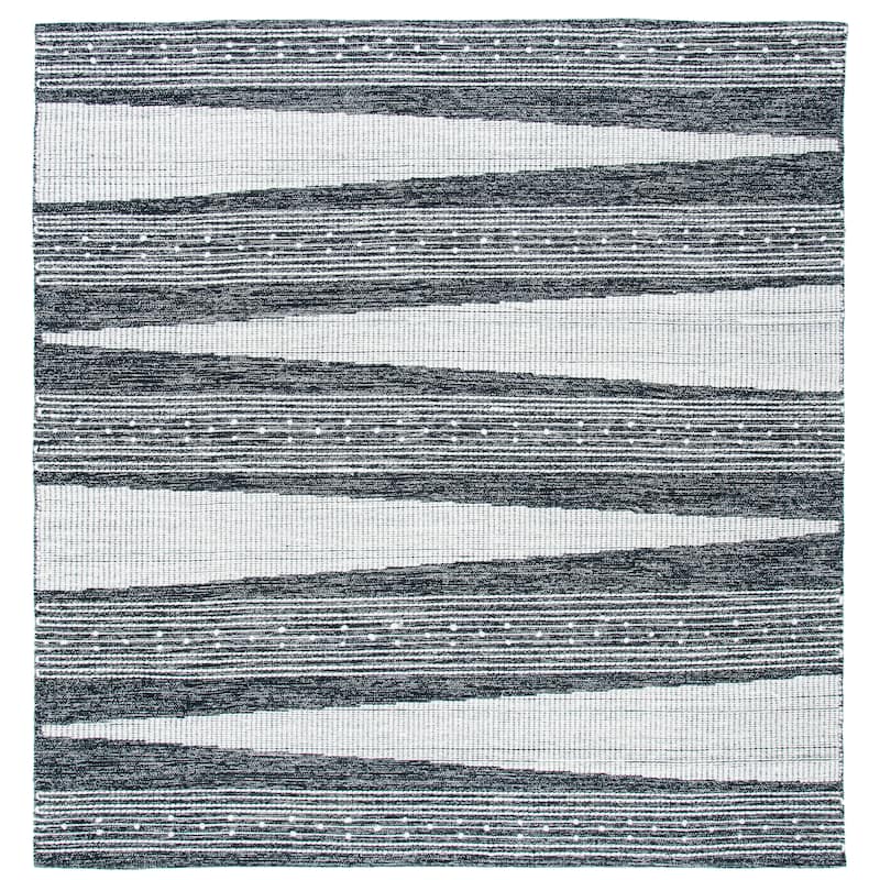SAFAVIEH Handmade Striped Kilim Carina Modern Cotton Rug - 7' Square - Black/Ivory