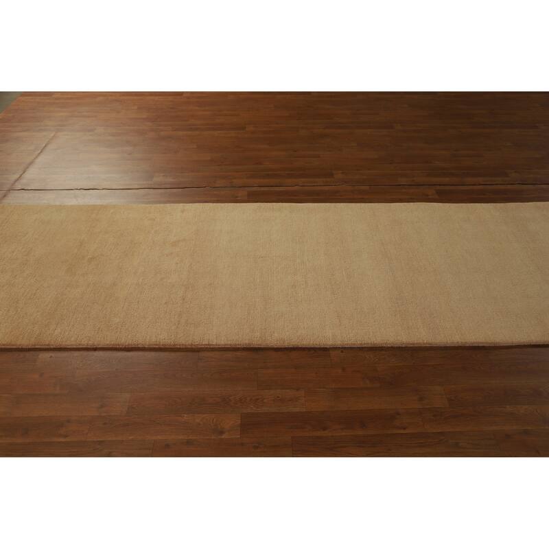 Hand Knotted Oriental 100% Wool Carpet Modern Solid Yellow & Gold Gabbeh Runner Rug - 10' 2'' X 3' 1''