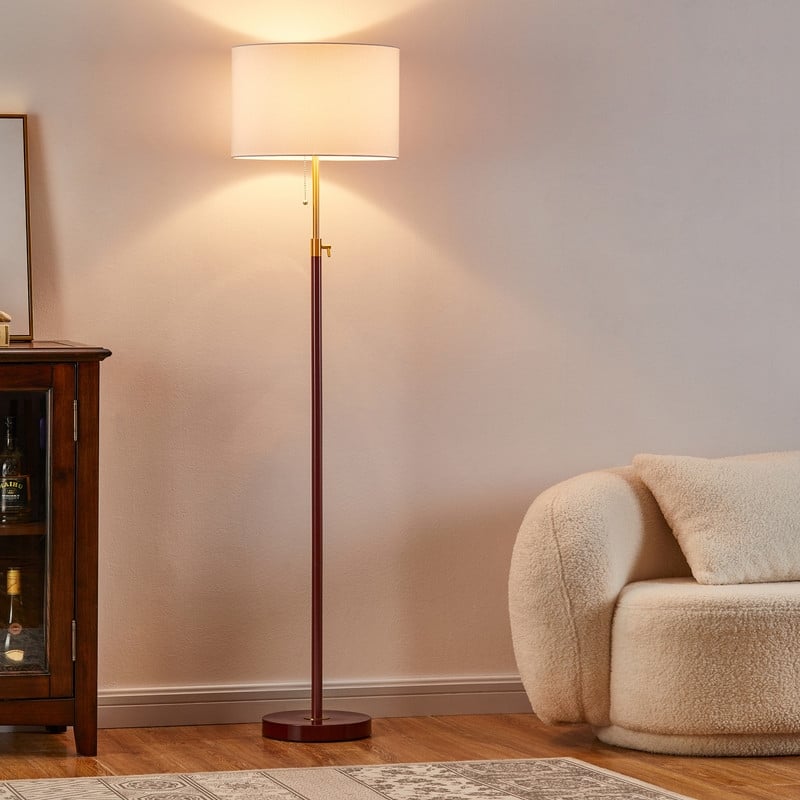KAWOTI 64.5" Red Wood & Antique Brass Adjustable Floor Lamp