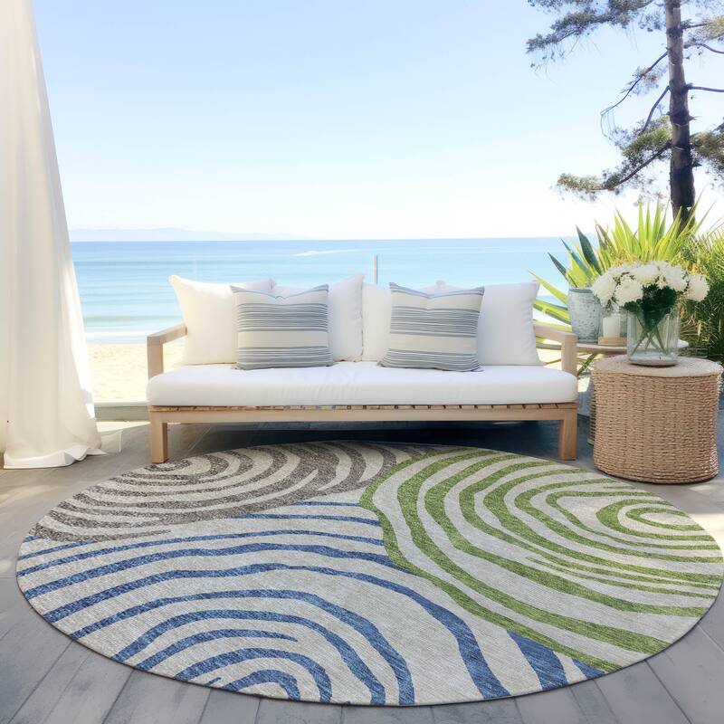 Machine Washable Indoor/ Outdoor Chantille Contemporary Dimensions Rug - Beige - 8' x 8'