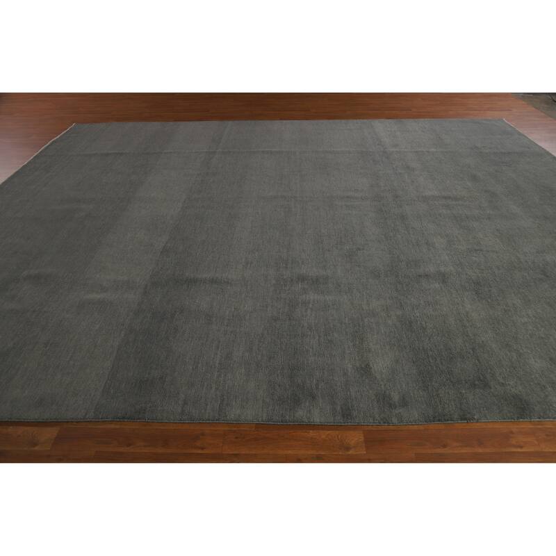 Hand Knotted Oriental 100% Wool Carpet Modern Solid Greys & Charcoal Gabbeh Area Rug - 13' 3'' X 10' 3''