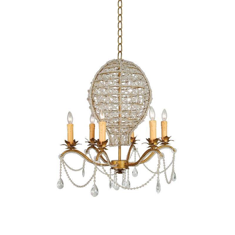 6-Light Gold Chandelier With Clear Crystals