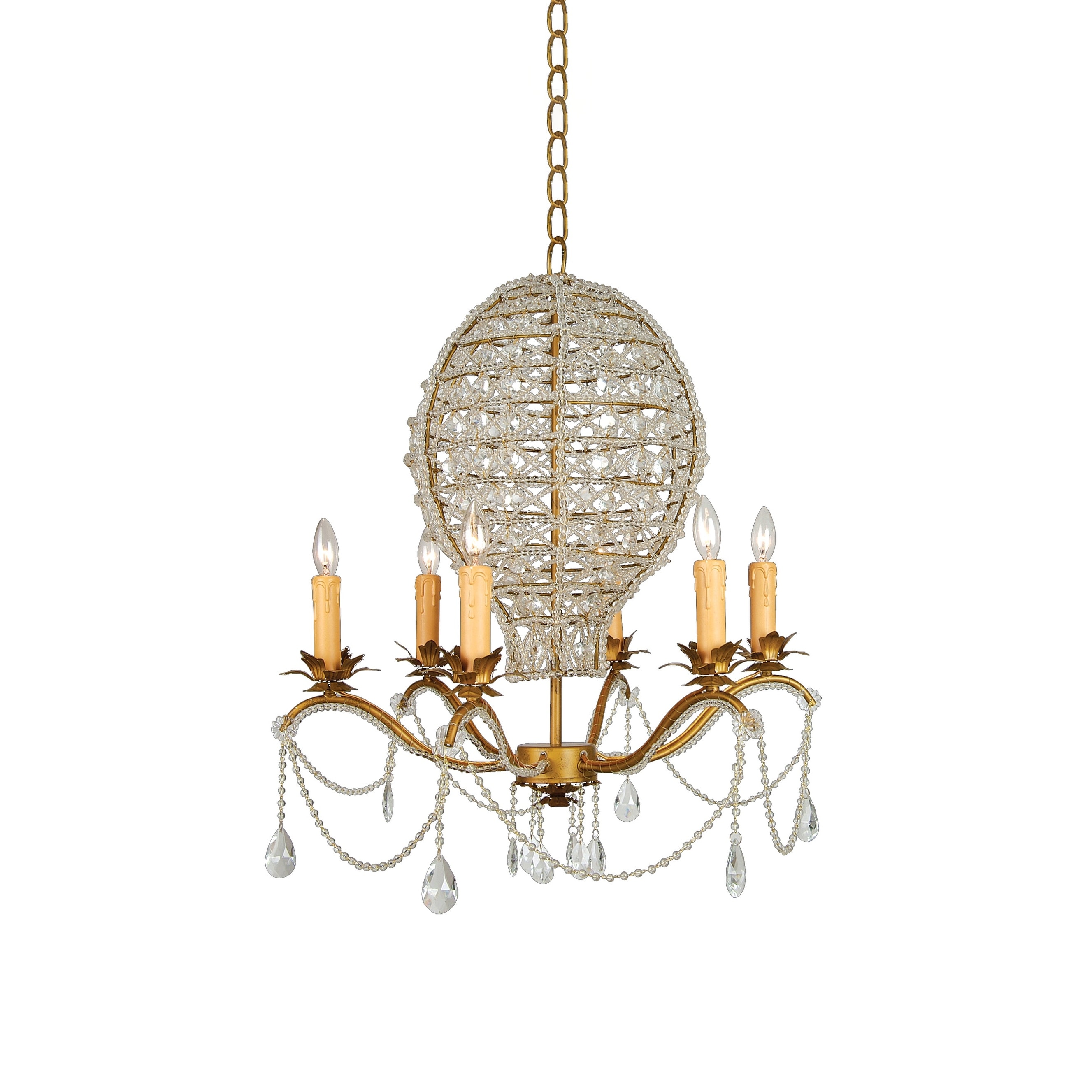 Transitional 6-Light Gold Chandelier With Clear Crystals - N/A