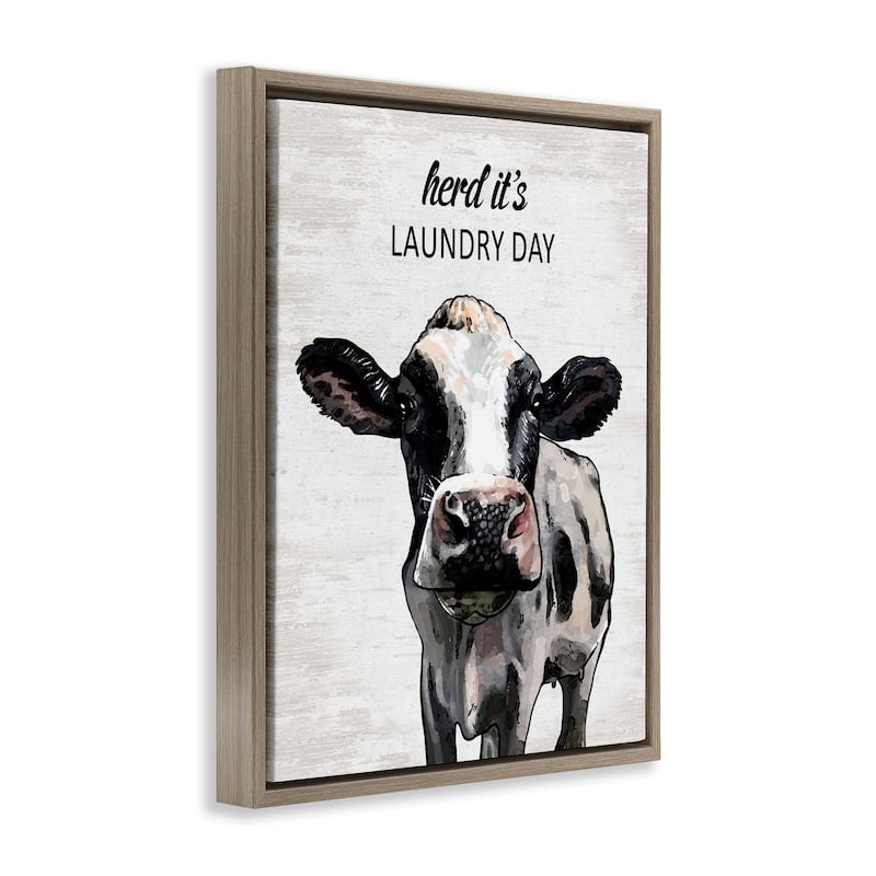 Stupell Herd It's Laundry Day Cow Framed Floater Canvas Wall Art Design By Lettered and Lined