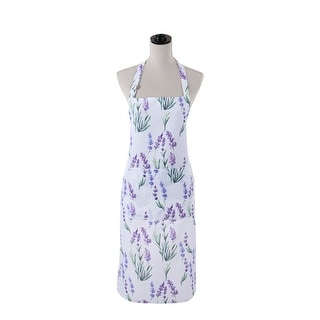 Lavender Floral Kitchen Apron - Adjustable Cooking Apron with Front Pocket for Baking and Gardening - 24"x36"