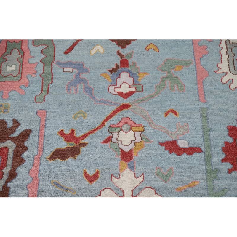 Light Blue Oushak Rug Hand-Knotted Oriental Wool Carpet - 9'2"x 11'8"