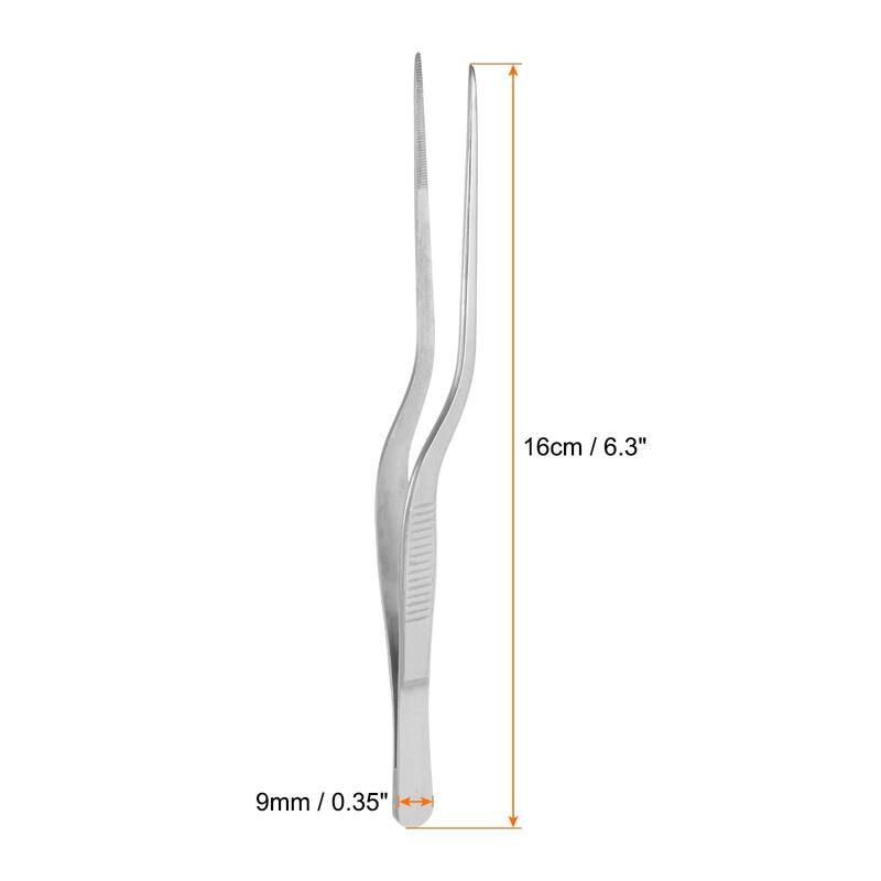 Offset Tweezer Tongs 304 Stainless Steel Kitchen Cooking Precision Tweezer - Silver - 6.3"
