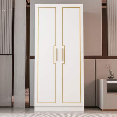 31.4"W Glam Armoire With Shelfs and Clothes Rod in White and Gold