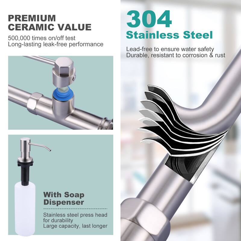 WOWOW Pull Down Sprayer Kitchen Faucet with Soap Dispenser