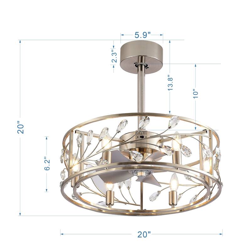 20" Modern Chandelier Caged Ceiling Fan with Light Kit and Remote