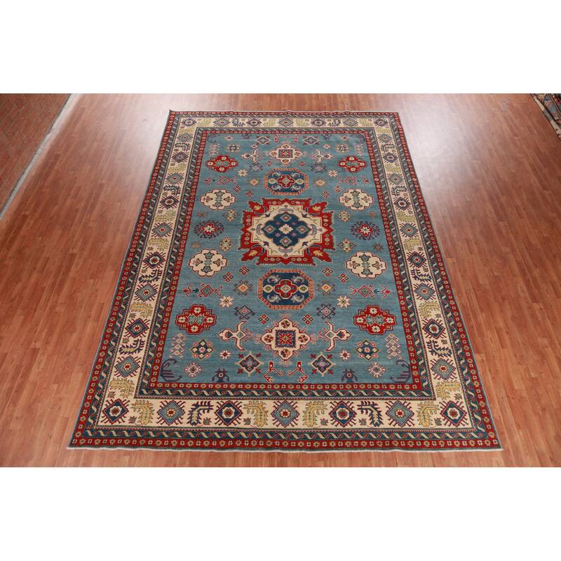 Hand Knotted Oriental 100% Wool Carpet Traditional Medallion Navy Blue & Blues Kazak Area Rug - 13' 9'' X 9' 10''