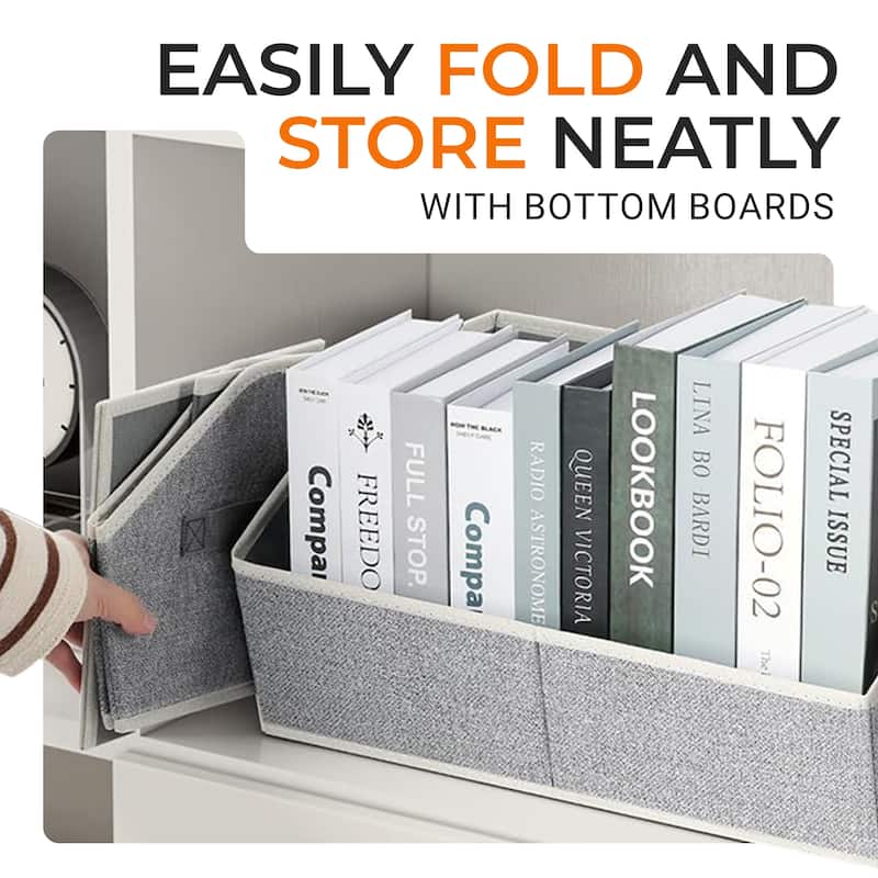 Cheer Collection 6 Pack Trapezoid Shelf Organizer Bins with Handles Light Gray