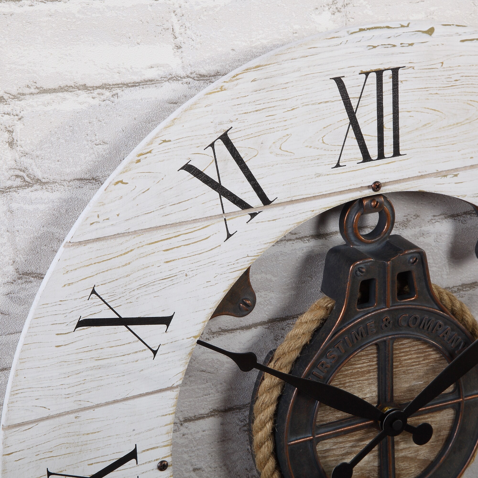 Shop Firstime Co Farmhouse Shiplap Pulley Wall Clock American Crafted Distressed White Wood 19 X 2 X 19 In 19 X 2 X 19 In Overstock 28040637