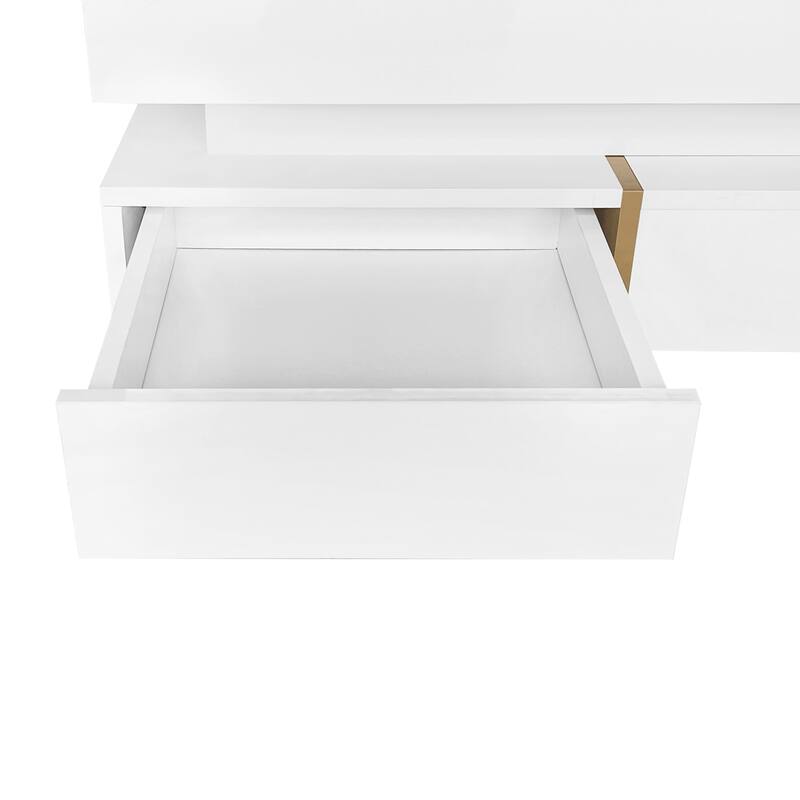 High Gloss Storage Coffee Table for Indoor with 4 Drawers, Square Cocktail Tea Table with Wood Legs, Office Lounge Table
