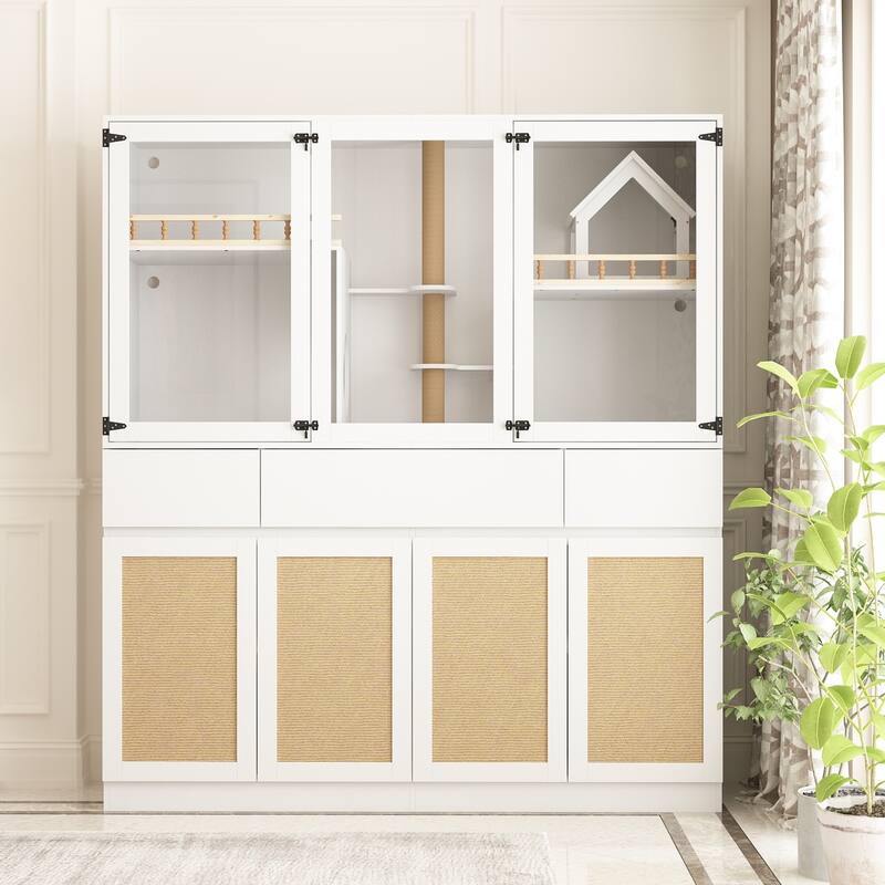 Pet Storage Cabinet Display Shelves 63" Wide Cat and Dog Organizer