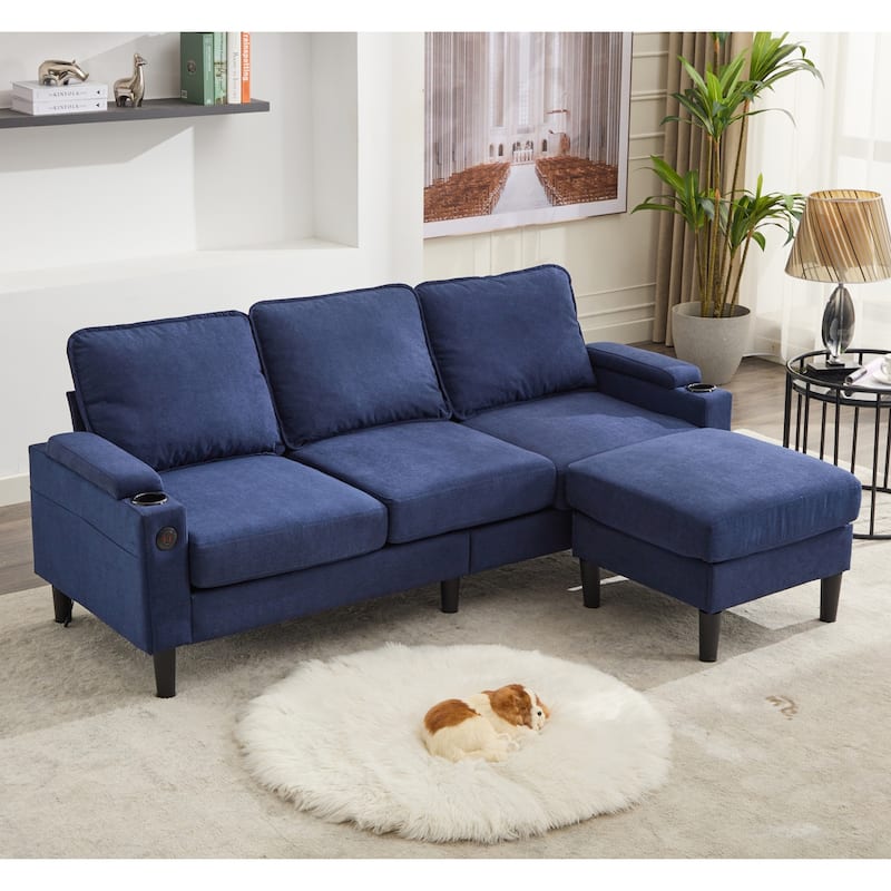L-Shaped Fabric Sectional Sofa with Storage Ottoman and USB Port