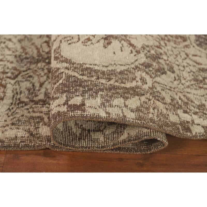 Distressed Anatolian Turkish Vintage Rug Handmade Beige Wool Carpet - 6'6" x 9'8"