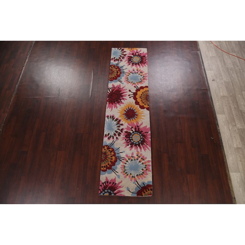 Floral Contemporary Oriental Staircase Runner Rug Wool Hand-tufted - 2'7" x 9'10"