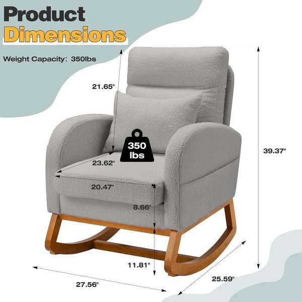 dimension image slide 2 of 6, EROMMY Rocking Chair Indoor, Glider Chair with Pillow and Blanket, Living Room, Bedroom & Baby Room, Pink/ Beige/Gray