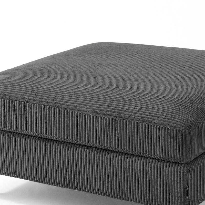 Modern Square Corduroy Upholstered Ottoman With Wood Leg