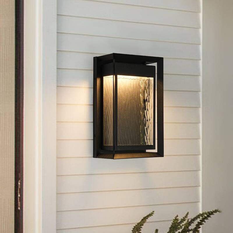 Dimmable LED Rectangle Frame Water Patterned Exterior Wall Sconce - 7.9 in