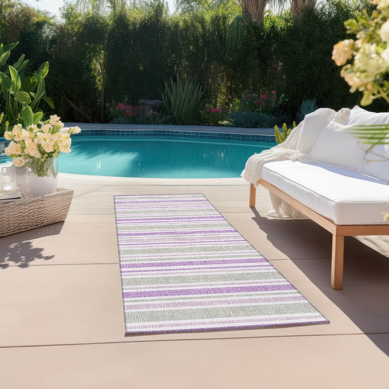 Machine Washable Indoor/ Outdoor Thin Cabana Stripe Chantille Rug - Pearl - 2'3" x 7'6"