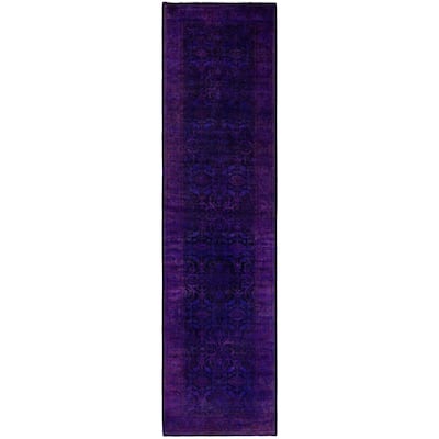 Overdyed One-of-a-Kind Hand-Knotted Runner Rug - Purple - 2' 6" x 10' 3"