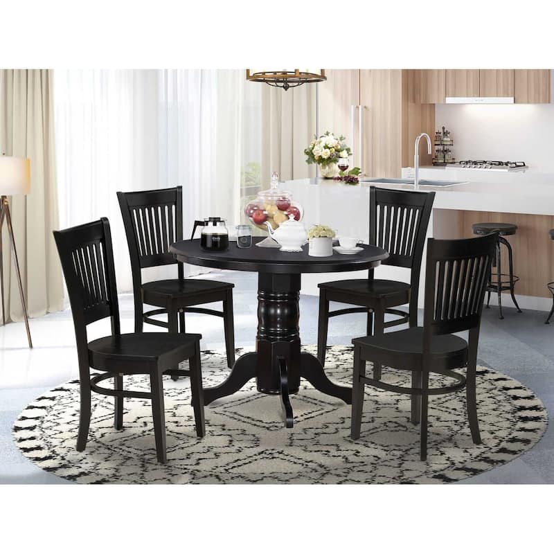 HomeStock 5-Piece Black Finish Solid Wood Top Dining table with 4 Chairs with Slat Back