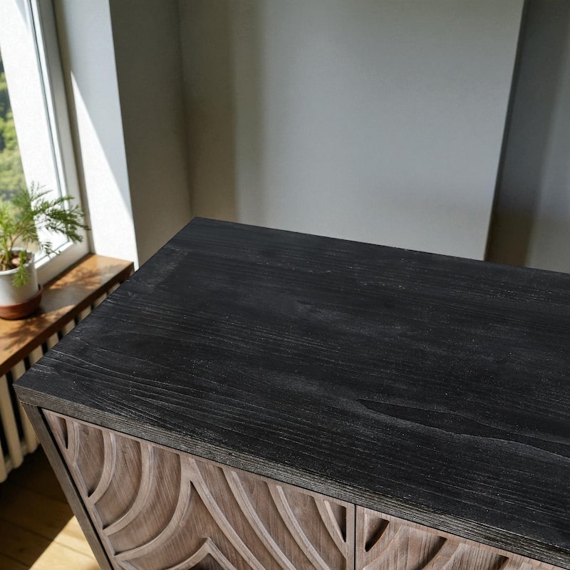 60" Mid Century Modern Sideboard Buffet Cabinet with Diamond Pattern Doors, Solid Wood Legs, Storage Credenza for Living Room